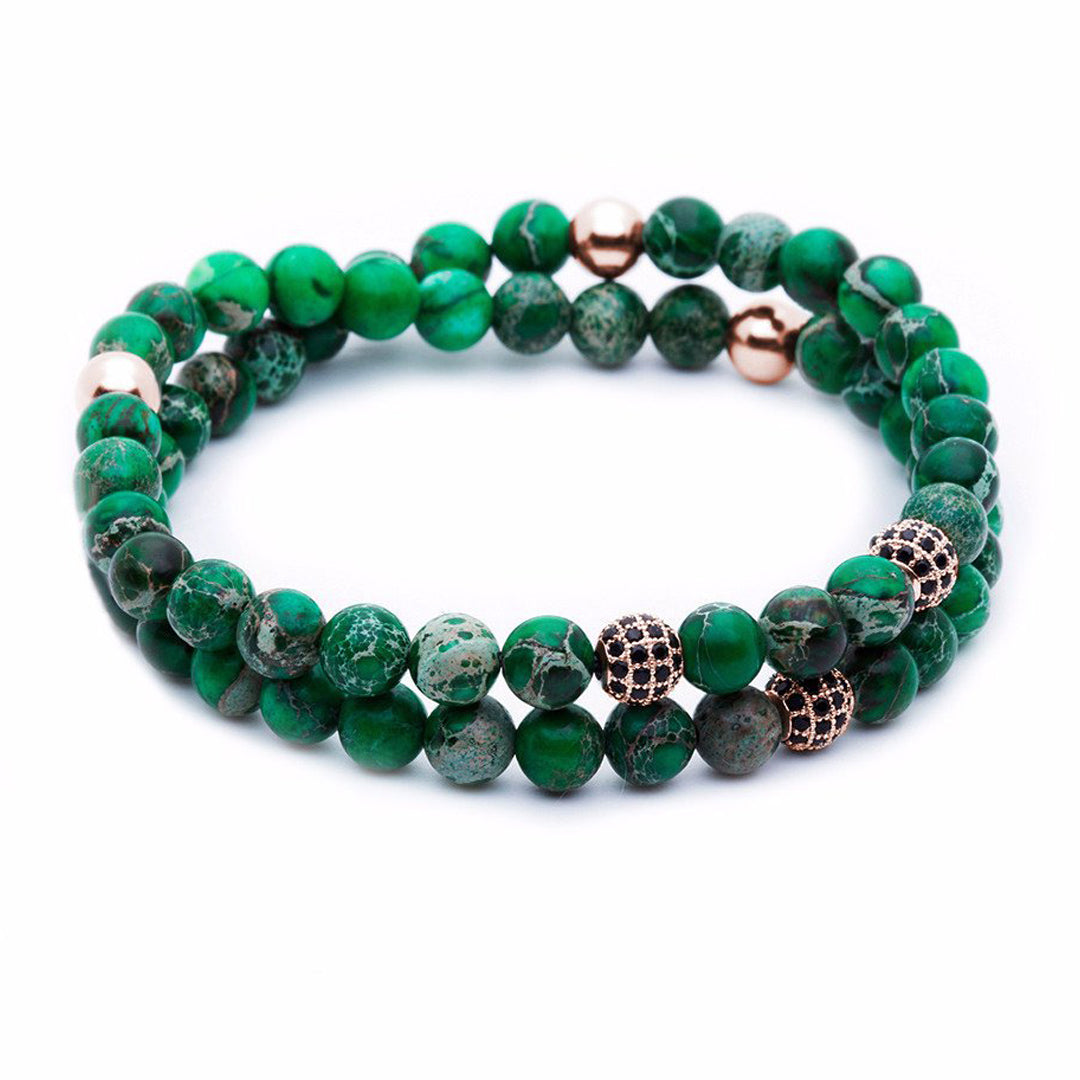 Mens Double Jasper Beaded Bracelets - Green Jasper