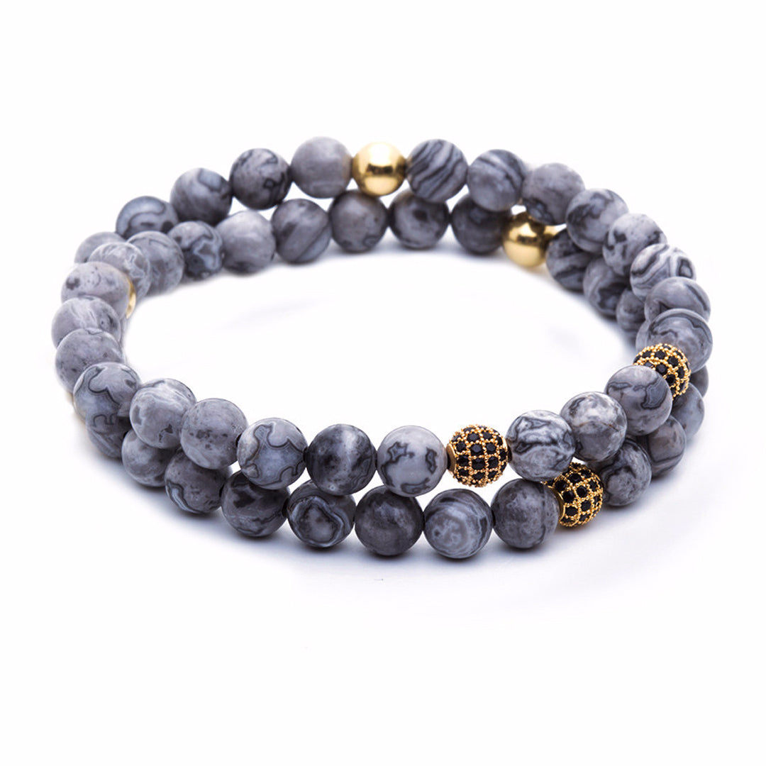 Mens Wrap Jasper Beaded Bracelets - Grey Jasper