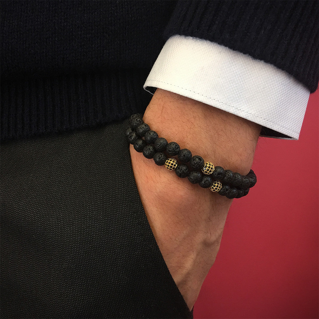 Mens Double Beaded Bracelets - Lavastone