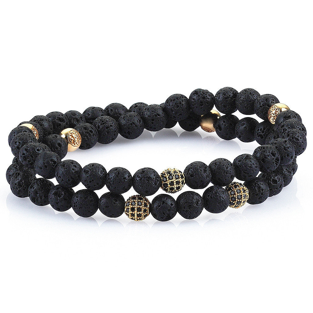 Women's Double Beaded Bracelets - Lavastone - Yellow Gold