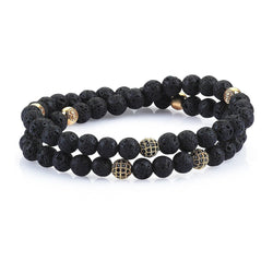 Mens Double Beaded Bracelets - Lavastone - Yellow Gold