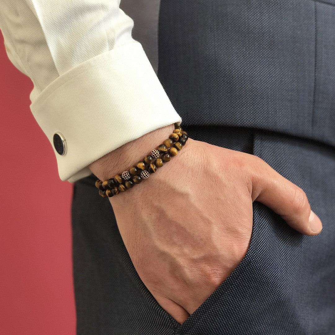 Mens Wrap Beaded Bracelets - Tiger Eye 