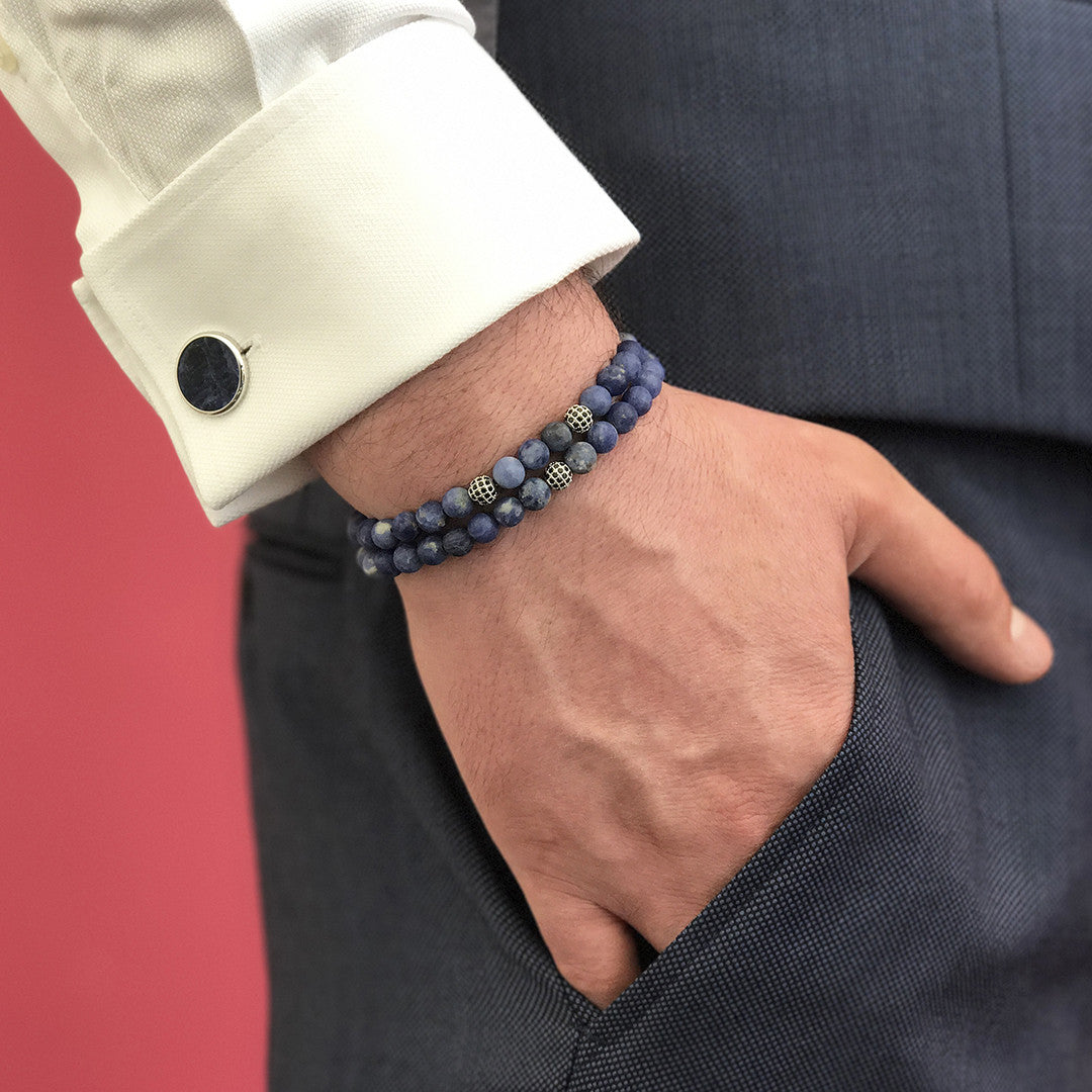 Mens Double Zenith Beaded Bracelet - Sodalite