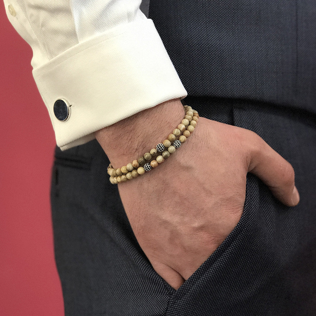 Mens Double Zenith Beaded Bracelet - Fossil Coral
