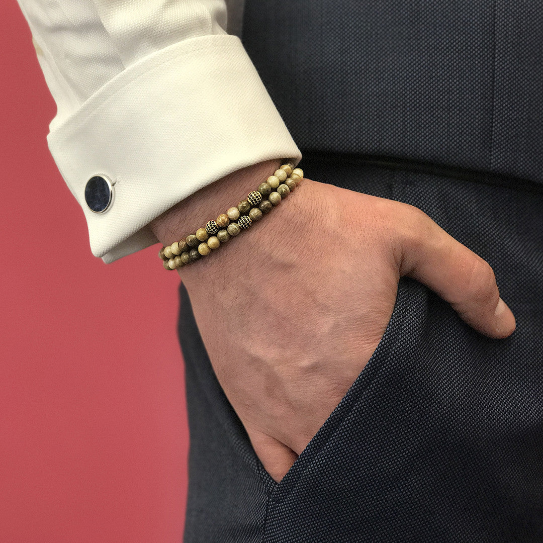 Mens Wrap Zenith Beaded Bracelet - Fossil Coral