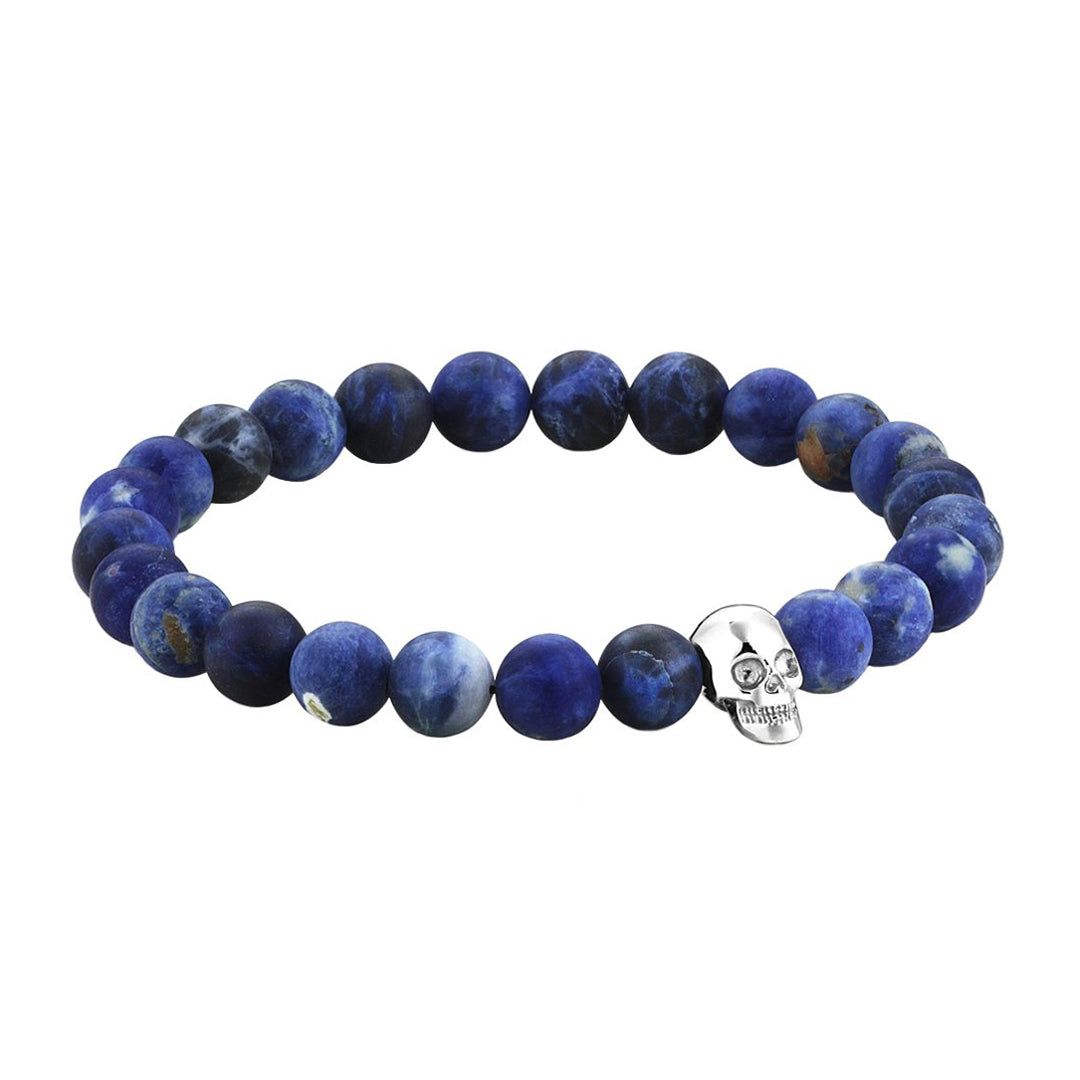 Mens Exclusive Skull Beaded Bracelet - White Gold - Sodalite