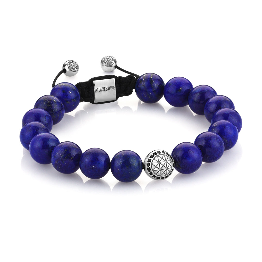 Exlusive Atolyestone Beaded Bracelet With Solid Gold - Lapis Lazuli - White Gold
