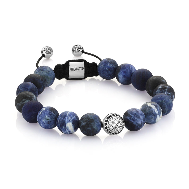 Exlusive Atolyestone Beaded Bracelet With Solid Gold - Sodalite - White Gold