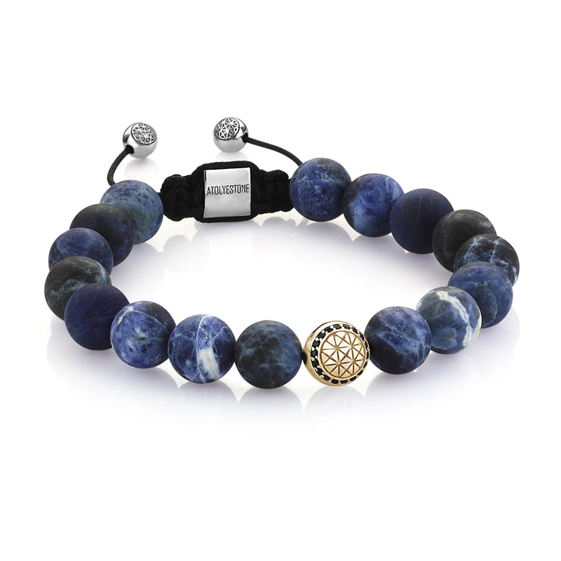 Exlusive Atolyestone Beaded Bracelet With Solid Gold - Sodalite - Yellow Gold